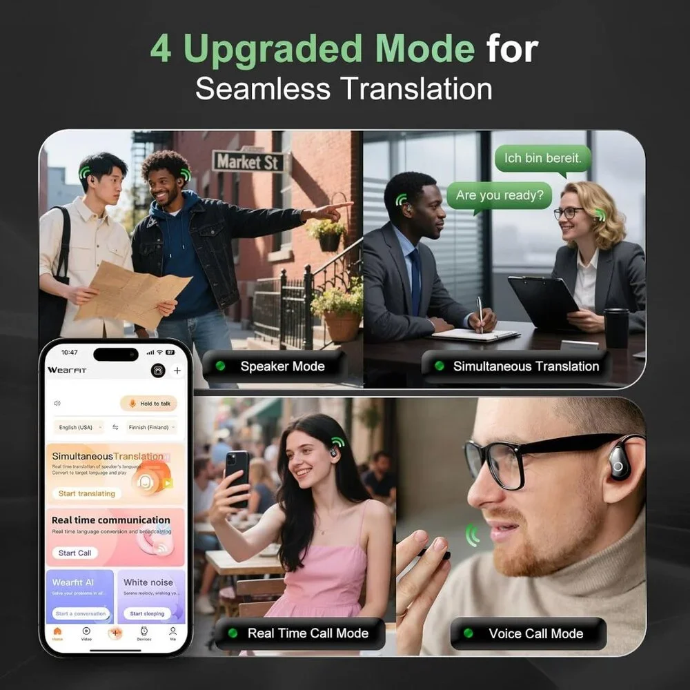 AI Translation Earbuds Real Time, 144 Languages 3-in-1 Translator